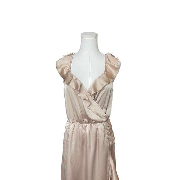 Show Me Your Mumu Champagne Gold Ruffle Maxi Dress Size L Fairy Goddess Romantic - Picture 3 of 10
